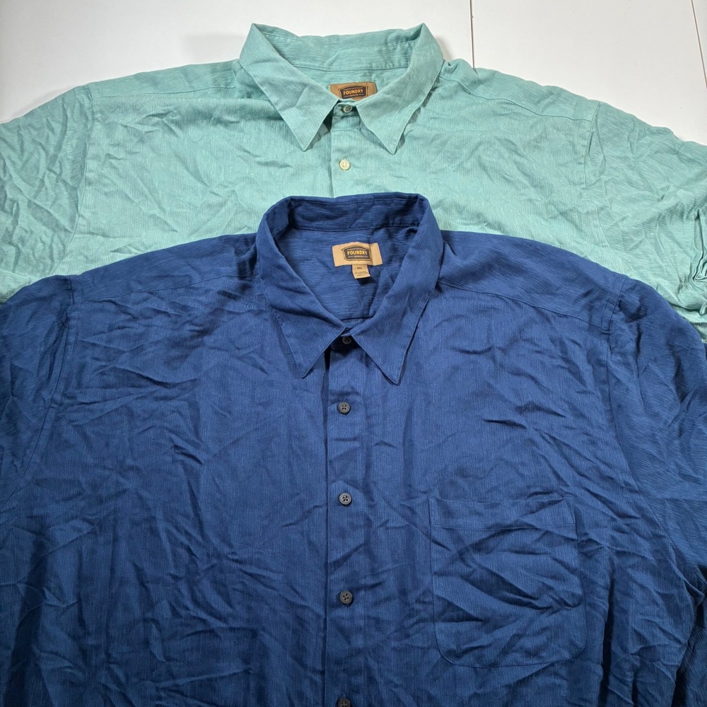 LOT‎ of 2 Foundry Button Up Camp Shirts 4XL Blue Teal 2 Pack Rayon Blend